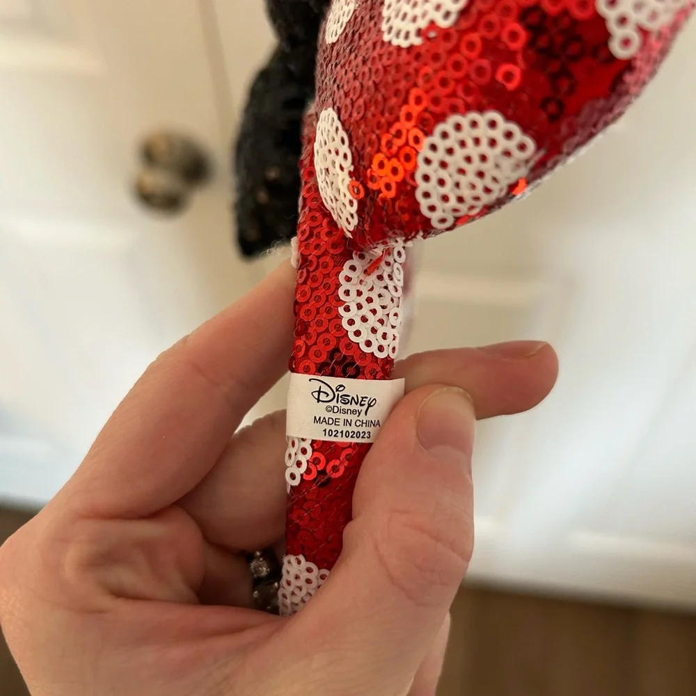 Disney Red and White Polka Dot Sequin Minnie Mickey Ears with Black‎ Bow